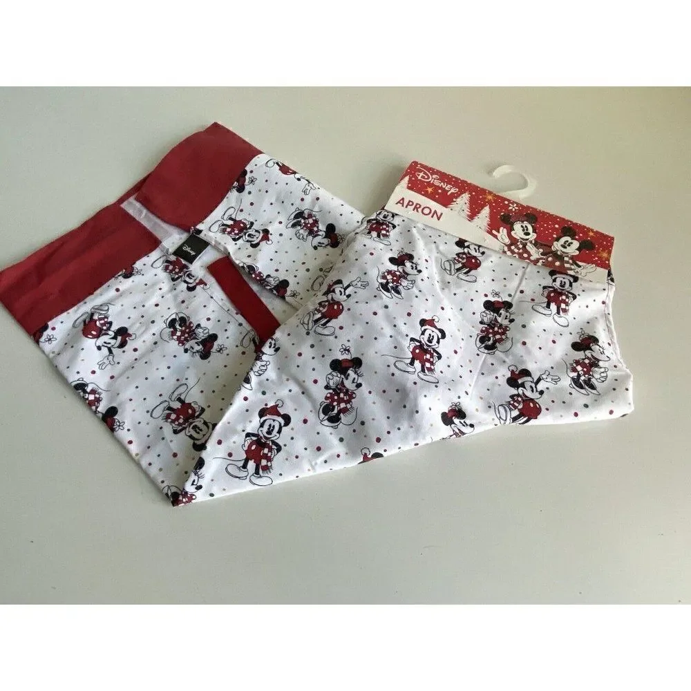 Disney Mickey Minnie‎ Mouse CHRISTMAS Cheer Kitchen Farmhouse Full Apron NEW